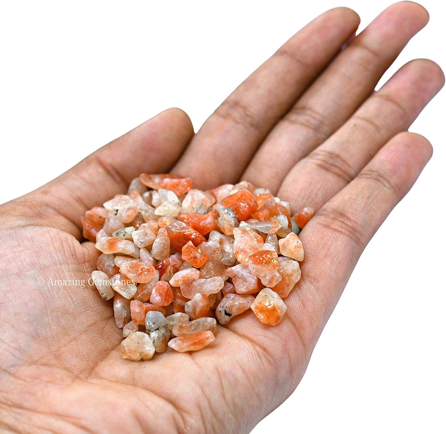 Amazing Gemstone Sunstone Crystal Chips Aquarium Gravel - Sunstone Chips Bulk Fish Tank Gravel, Small Tumbled Stones and Tiny Crystals for Decoration (Natural AAA Grade Gemstones)