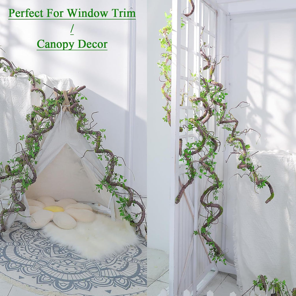 71inch Artificial Posable Tree Branches Hanging Bendable Moss Greenery Garland Faux Tree Vines Twigs Ivy Leaves for Reptiles Climb Outdoor Halloween Canopy Wedding Home Wall Porch Mantel Decoration