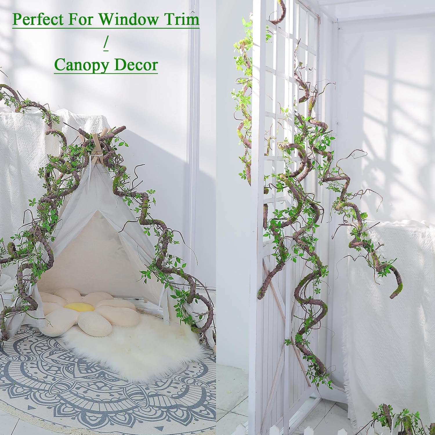 71inch Artificial Posable Tree Branches Hanging Bendable Moss Greenery Garland Faux Tree Vines Twigs Ivy Leaves for Reptiles Climb Outdoor Halloween Canopy Wedding Home Wall Porch Mantel Decoration