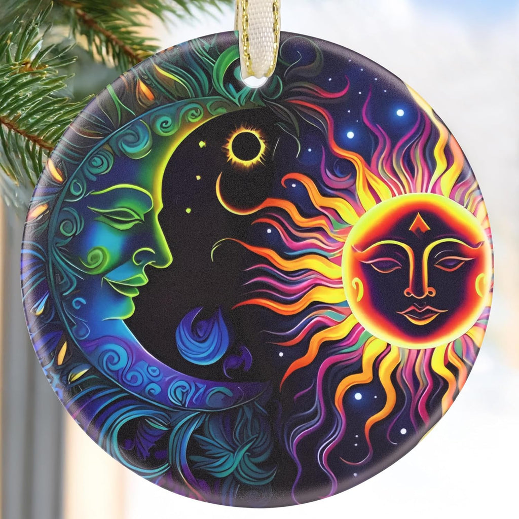 2025 Sun and Moon Christmas Ornament - Round Ceramic Tree Decoration, Holiday Decor, Gift Idea for Friends, Christmas Exchange
