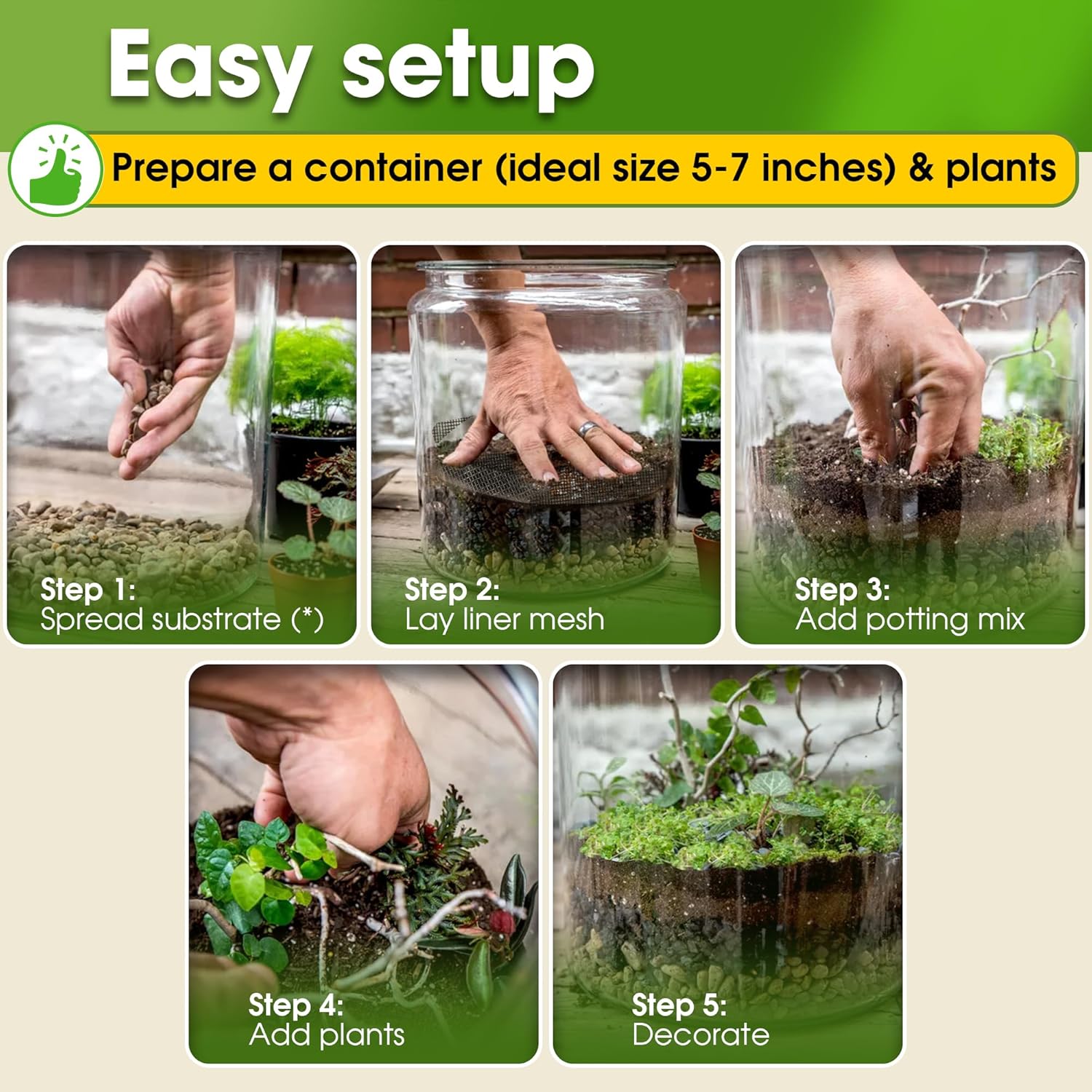 DUSPRO Recycle Terrarium Kit, Include Potting Soil, Pumice, Zeolite, Green Moss, Sphagnum Moss, Decorative Stone, Mesh, Tools, DIY Terrarium Kit for Kids, Air Plant, Succulent