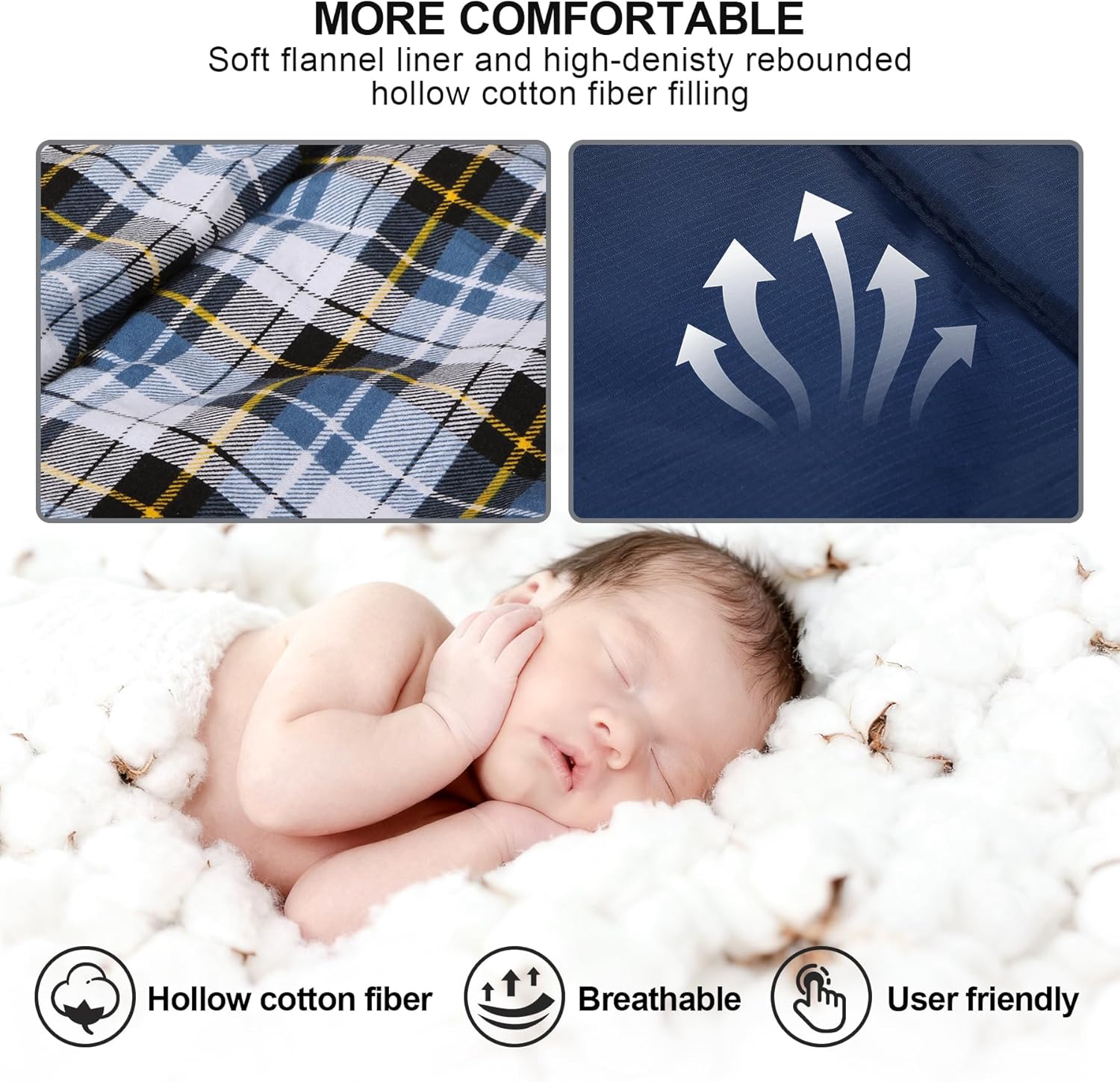 REDCAMP Cotton Flannel Sleeping Bag for Camping Backpacking, Adults Cold Weather Envelope Sleeping Bags with 2/3/4/6lbs Filling
