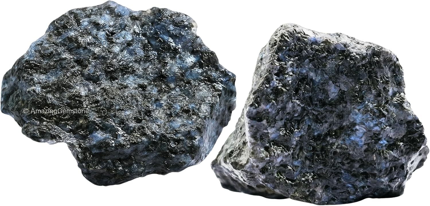 Amazing Gemstone 2 Pieces Larvikite Raw Crystals and Healing Stones, Natural Rocks for Tumbling and DIY Raw Stones and Crystals