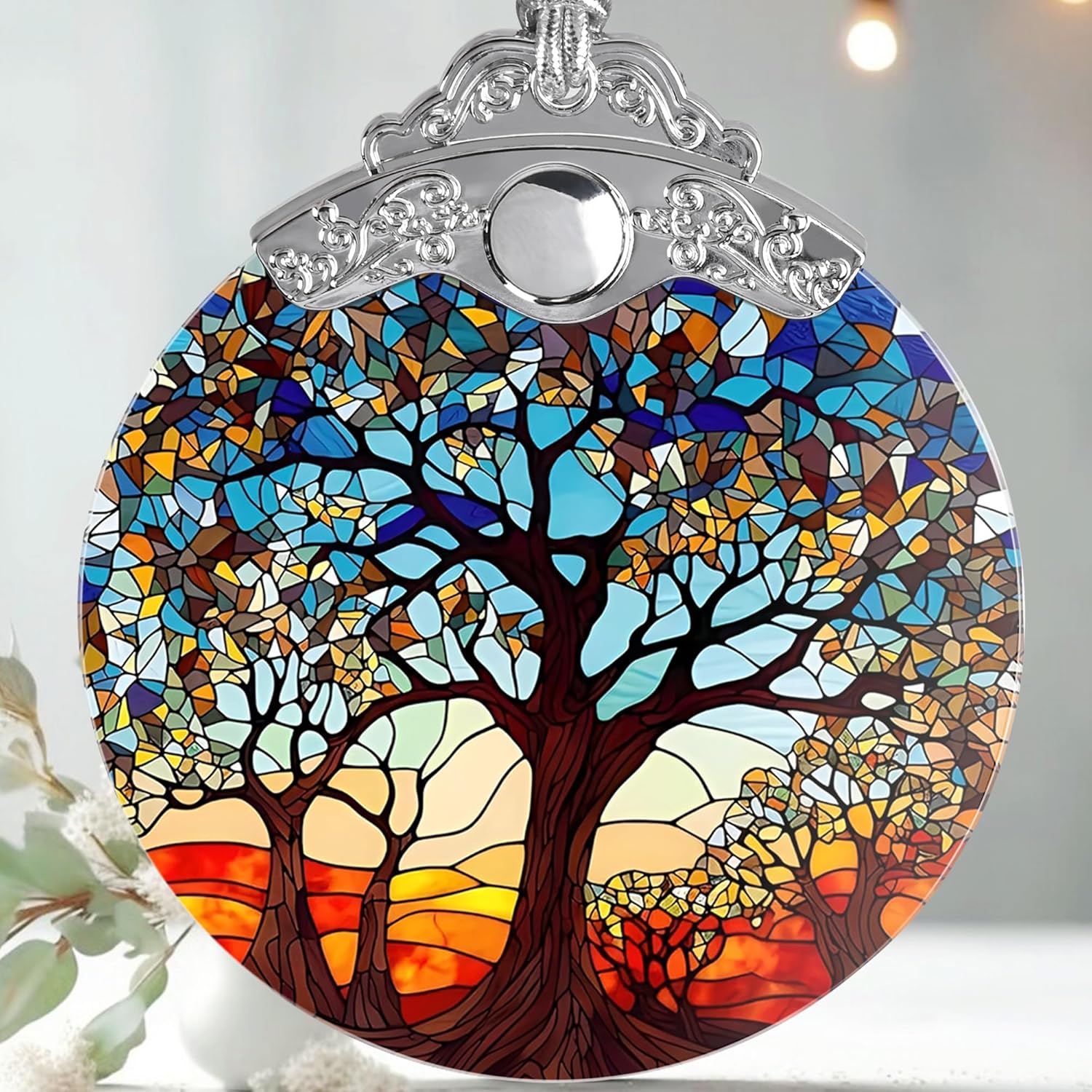 Stained Glass Tree of Life Christmas Ornament - Holiday Decor & Xmas Gift Idea