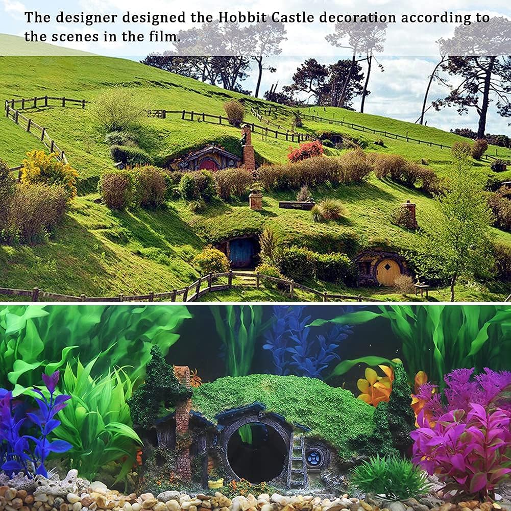Hobbit Fish Tank Decorations Reptile House Hidden Hole Landscaping for Aquarium and Reptiles Decorations Mini Garden Decorating Two Sizes (L)