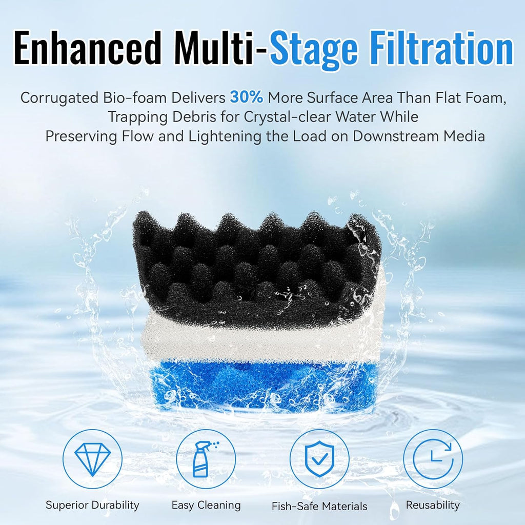 106/107 Bio Foam Replacement Aquarium Filter Media Kit Compatible with Fluval 106/107 Canister Filters, Bio Foam Sponge Set - 4 White, 4 Blue & 2 Black Foam for Biological and Mechanical Filtration