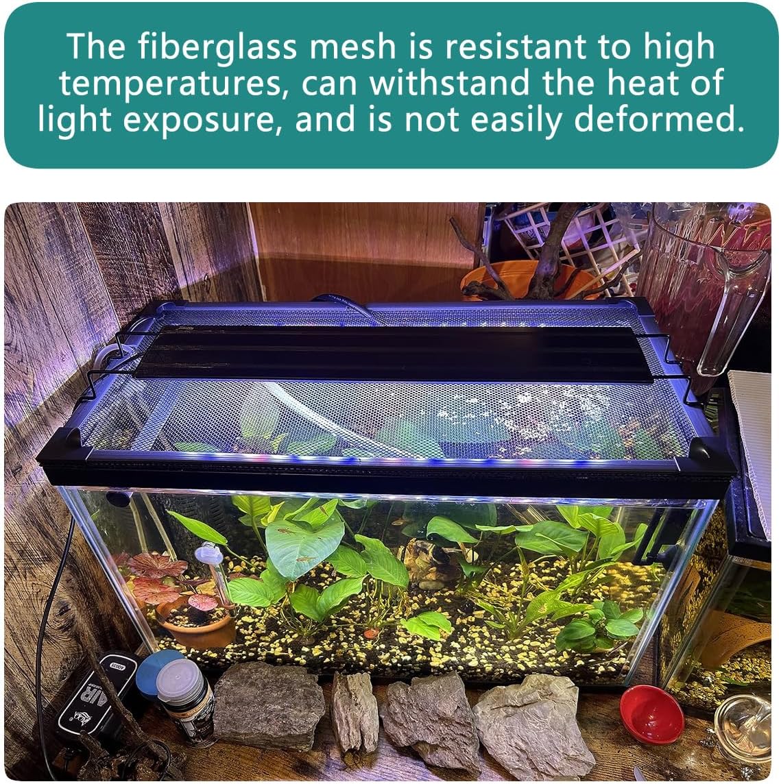Magnetic Fish Tank Cover with Feeding Window Green Frame Grey Fiberglass Mesh, DIY Magnetic Fish Tank Lid 39"x19"(100x50CM), Preventing Fish from Jumping Out The Size can be Adjusted Smaller