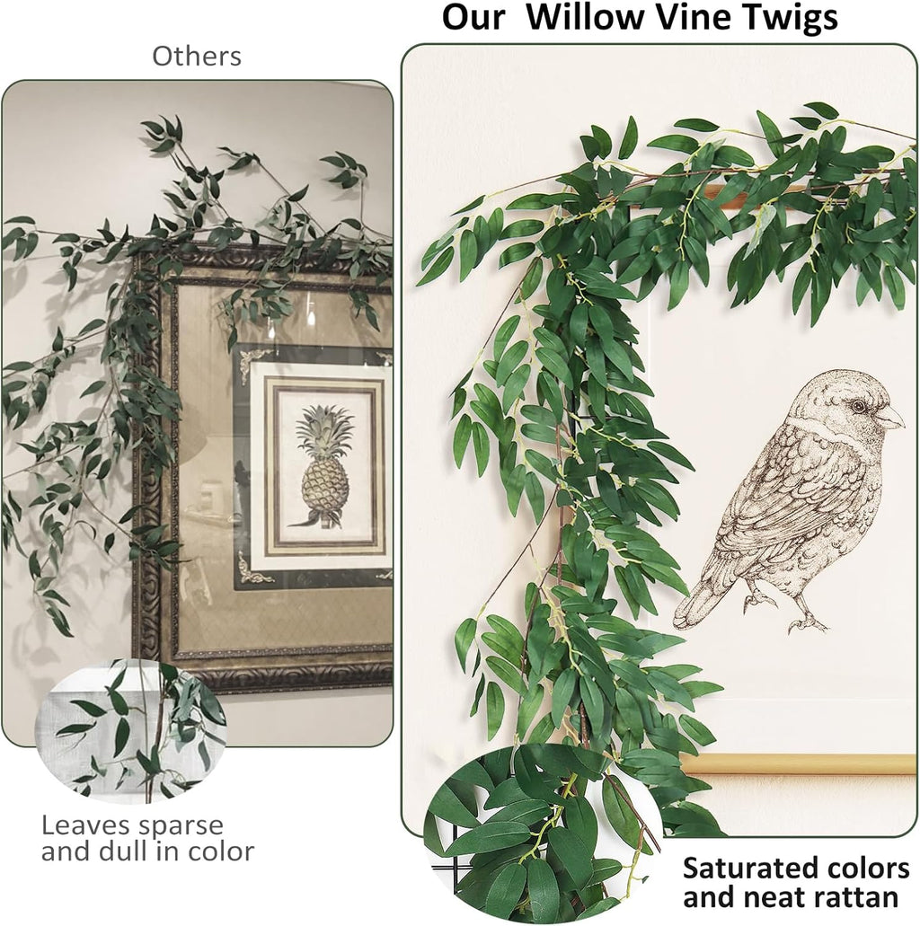 RECUTMS 4Pcs Artificial Willow Leaves Vine Twigs 5.7Ft Silk Willows Leaf Ivy Garland Faux Greenery Ivy Plant Decor for Indoor Outdoor Wedding Jungle Beach Birthday Party Garden Table Spring Summer