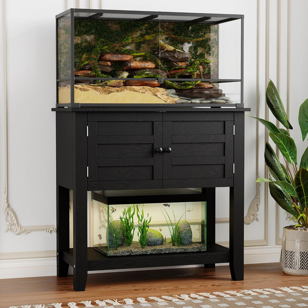 Garvee 20-29 Gallon Aquarium Stand with Charging Station, 660LBS Heavy Duty Fish Tank Stand with Doors & Open Storage for Reptile Turtle Tank