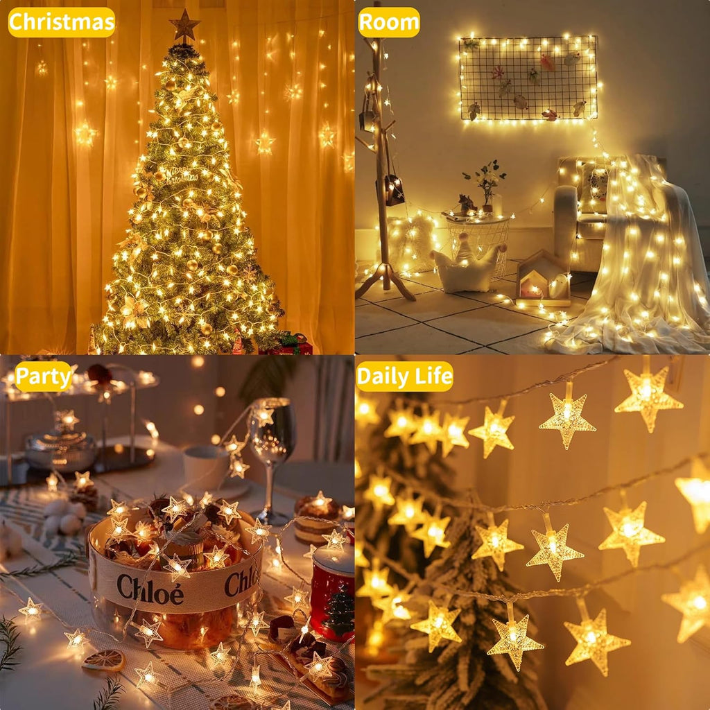 Star String Lights Battery Operated, 17 ft 50 LEDs, Christmas Fairy Lights, String Lights Battery Powered for Kids Bedroom Wedding Mantel Patio Dorm Decor, Warm White