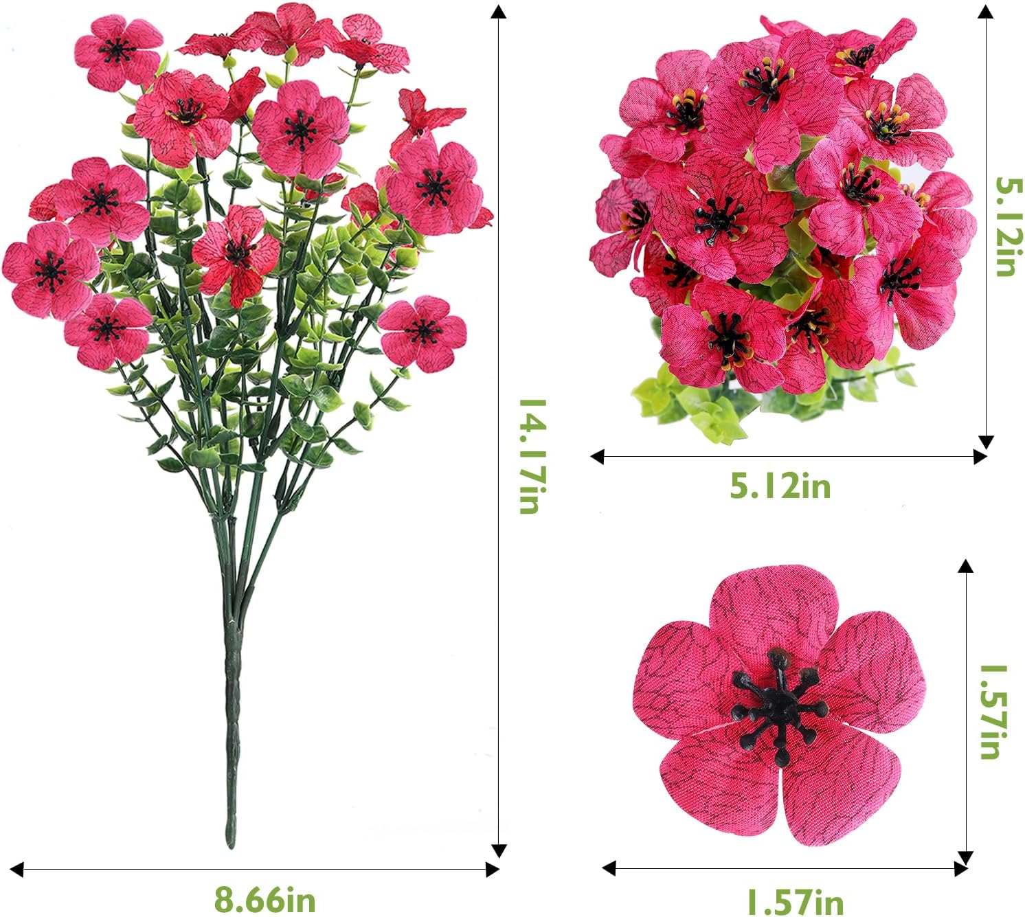 14 Bundles Artificial Flowers UV Resistant for Patio Outdoors Fake Faux Silk Plants Realistic Plastic Flowers Indoors Porch Window Home Decoration (14, Mixed Fuchsia Purple Yellow Red)