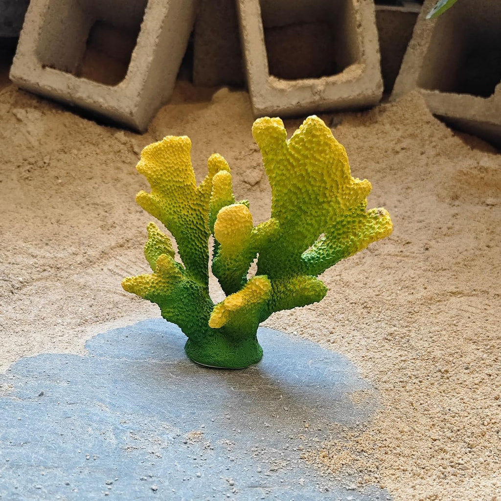Green Yellow Coral Decor Faux Artificial Coral Reef Resin Nautical Decoration Tabletop Home Living Room Decor (7.8in Tall)