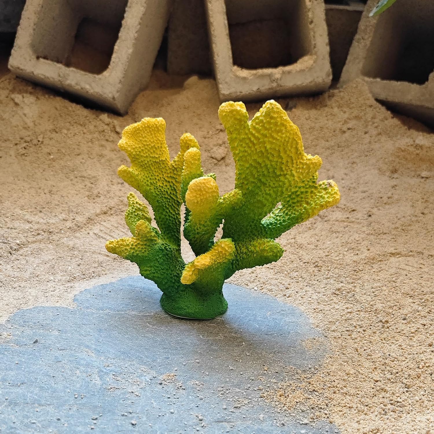 Green Yellow Coral Decor Faux Artificial Coral Reef Resin Nautical Decoration Tabletop Home Living Room Decor (7.8in Tall)