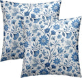 Boho Chic Blue Floral Throw Pillow Covers Set of 2 Ultra-Soft All-Season Pillow Shams with Hidden Zipper,Durable for Sofa Bed Car Decor & Gift Luxury 18x18IN