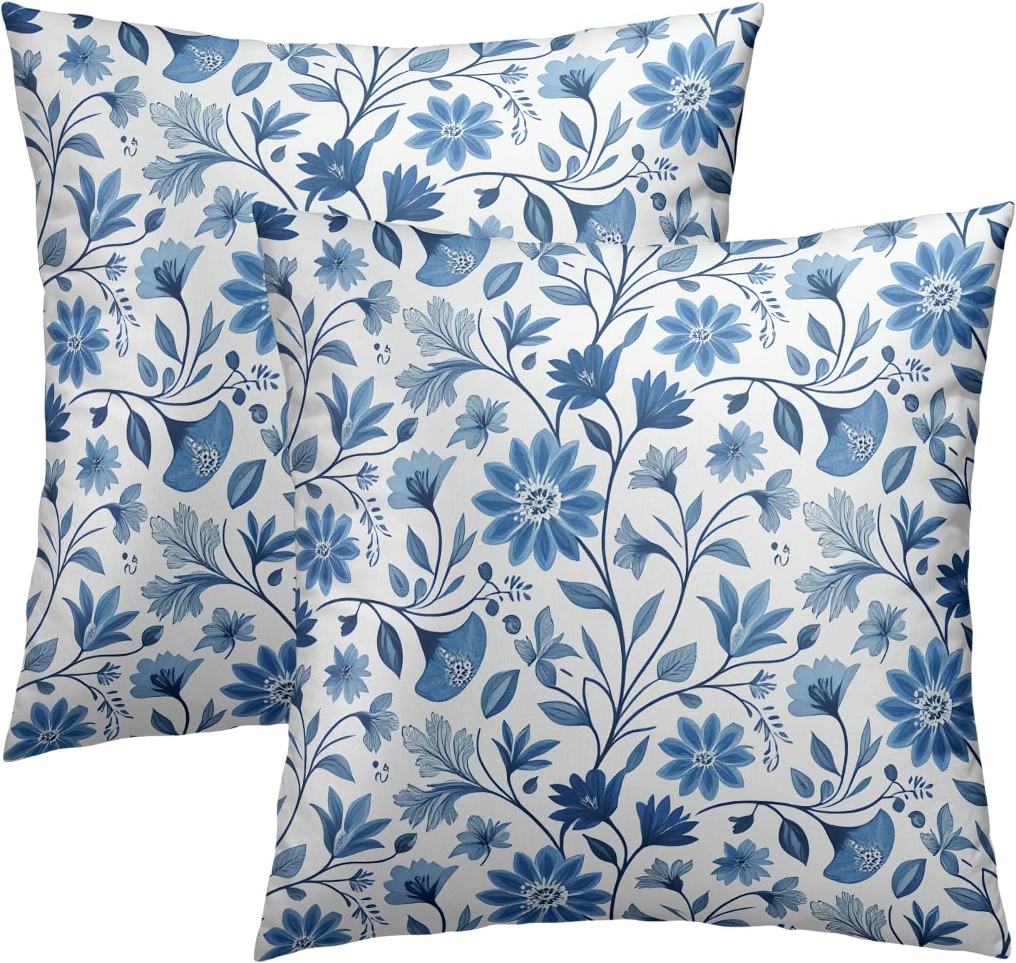 Boho Chic Blue Floral Throw Pillow Covers Set of 2 Ultra-Soft All-Season Pillow Shams with Hidden Zipper,Durable for Sofa Bed Car Decor & Gift Luxury 18x18IN
