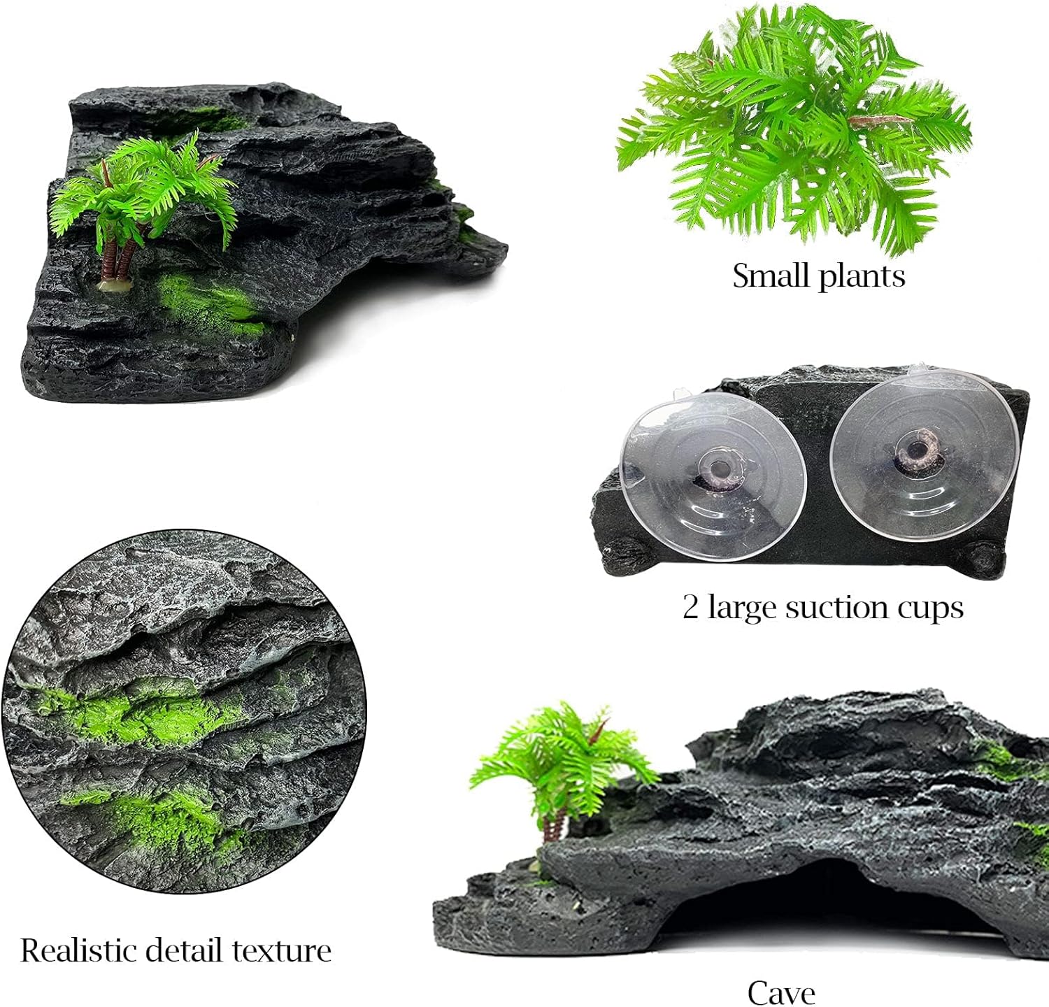 kathson Turtle Basking Platform with Suction Cups Tortoise Climbing Step Ledge Aquarium Ornament Rock Turtle Floating Dock Resting Basking Terrace for Amphibians Reptile (Gray)