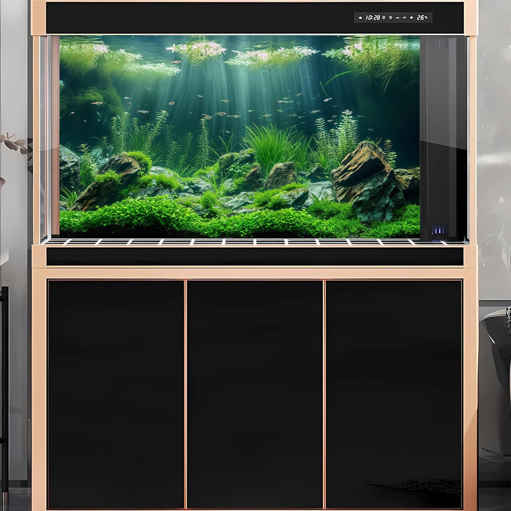 2 Packs Underwater Aquarium Background Lush Green Aquatic Plants Fish Tank Background Undersea Stone with Moss Tropical Reptile Tank Backgrounds Under The Sea World Aquarium Backgrounds 48x18in
