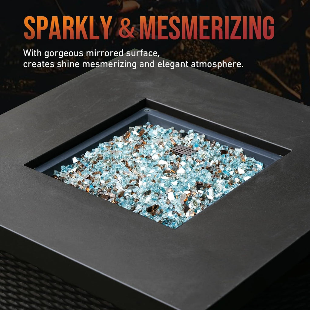Skyflame 10-Pound Blended Fire Glass for Fire Pit Fireplace Landscaping, 1/4 Inch Aqua Blue, Platinum, Copper Reflective
