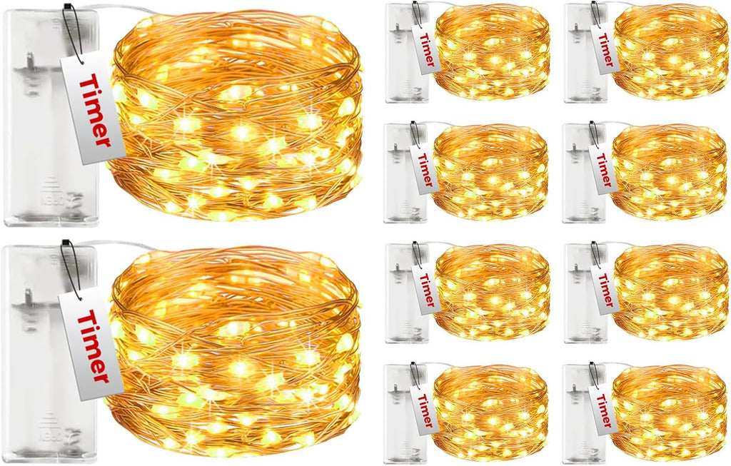 btfarm 10 Pack Fairy Lights Battery Operated with Timer, 10FT 30LED Twinkle Lights Waterproof, Copper Wire Christmas String Lights Battery Powered for Indoor Outdoor Wedding Party Holiday Decorations