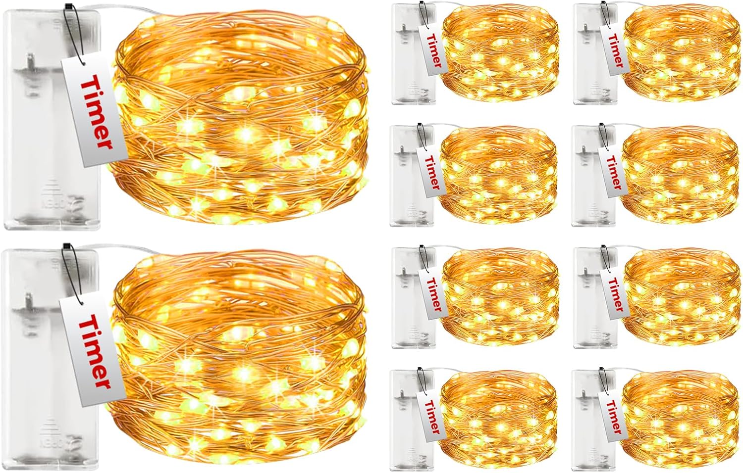 btfarm 10 Pack Fairy Lights Battery Operated with Timer, 10FT 30LED Twinkle Lights Waterproof, Copper Wire Christmas String Lights Battery Powered for Indoor Outdoor Wedding Party Holiday Decorations