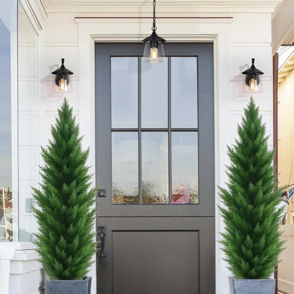 Artificial Topiary Cedar Trees 6FT Tall 2 Set, Outdoor Indoor Faux Pine Shrubs Plants, Realistic Fake Plants Arborvitae Tree Front Porch Decor, Artificial Cedar Tree for Home Front Door Offices