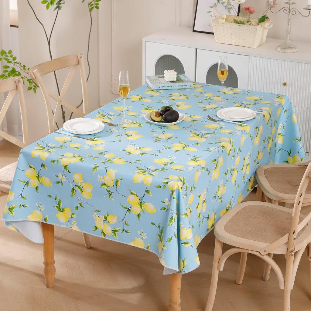 Walrus Heavy Duty Vinyl Tablecloth with Flannel Backing Waterproof Oil-Proof Plastic Table Cloth Stain-Resistant Wipeable Rectangle or Square Table Cover for Indoor and Outdoor (Lemon, 52x70 Inch)