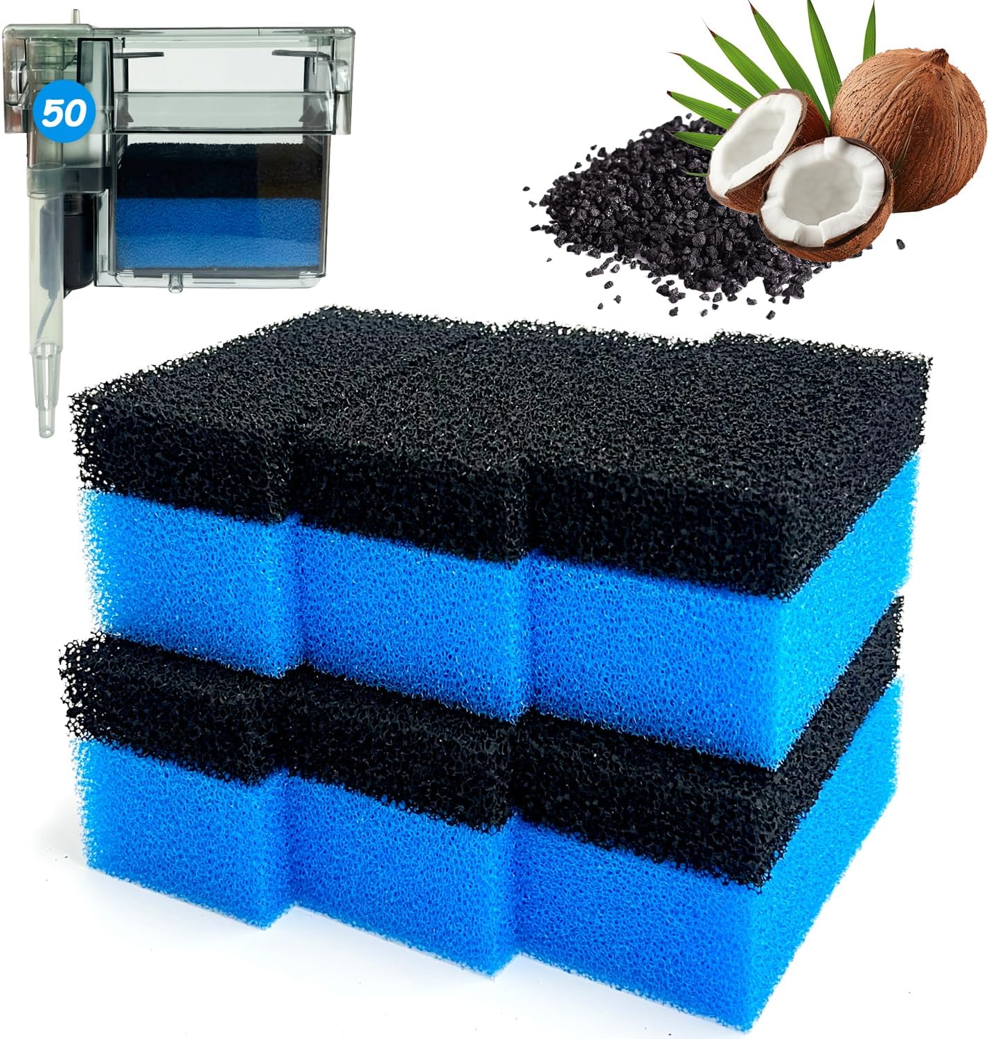 SHIGATSU 12 Pack Replacement Aquarium Filter Sponge and Activated Carbon Pad for AquaClear 30 Power Filter, Maintenance Kit for 10 to 30 Gallon Fish Tank
