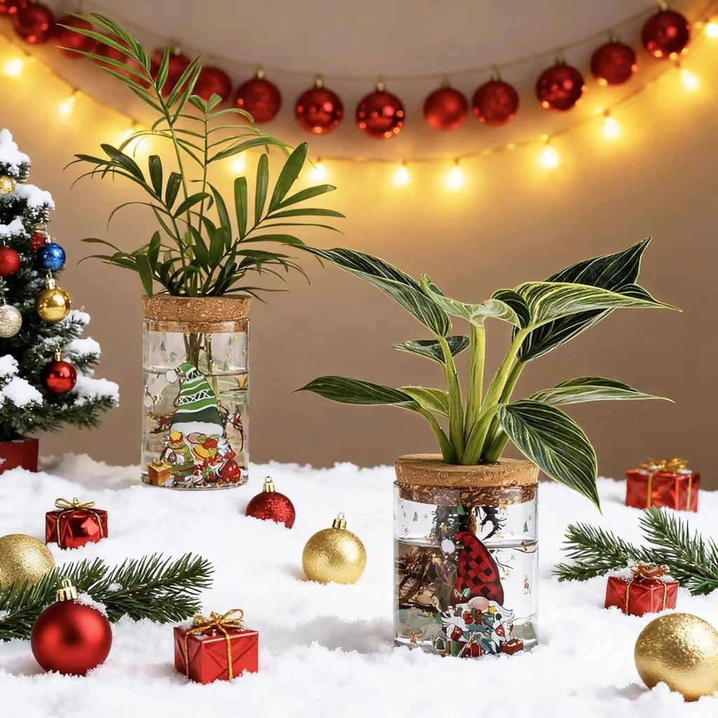 Christmas Vases, 2 Sizes Propagation Jars with Christmas Decorations Patterns, Desktop Glass Hydroponic Planter for Plant Cuttings, for Plant Lovers (18)