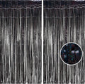 BRAVESHINE Black Party Foil Fringe Curtains - 2 Pack Metallic Tinsel Photo Booth Streamers Backdrop for New Years, Boy, Men, Birthdays, Stranger Theme, Music, Prom, Christmas Party Decorations