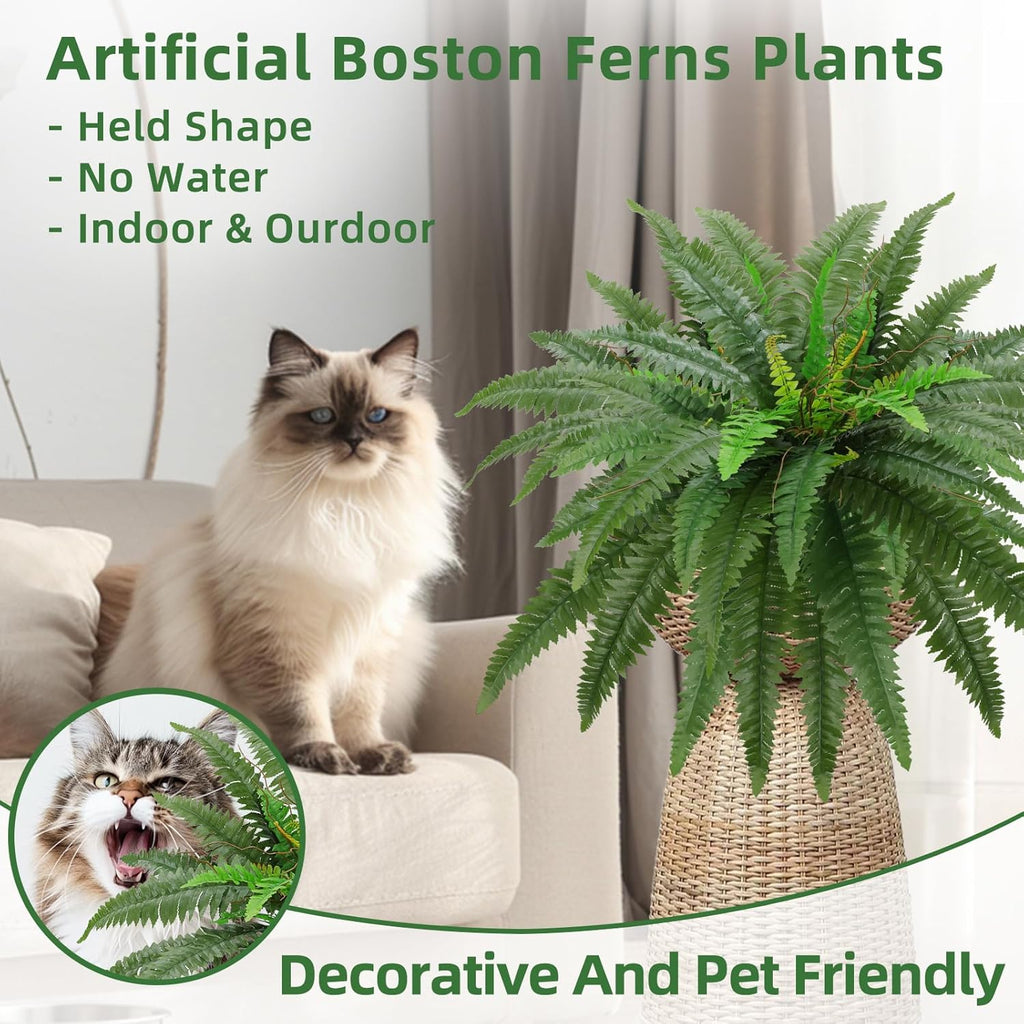 36" Artificial Boston Ferns Bush Plants, Set of 2, Large Faux Ferns Hanging Decor with 39 Fronds, Fake Vines Indoor Or Outdoors Planter for Home and Office Decor