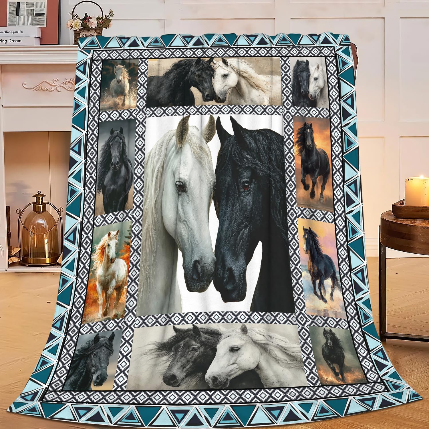 Horse Throw Blanket Horse Stuff Gifts for Kids Girls Boys Adults Women Men Soft Cozy Warm Plush Fluffy Fuzzy Fleece Blanket Decor 60''X80''