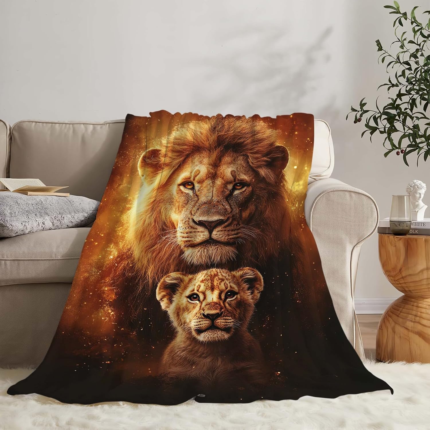 Lion Blanket Lion Cub Throw Blanket Gifts for Men Women Boys Girls Kids Adults Super Soft Cozy Plush Fluffy Fuzzy Fleece Blanket Home Decor 60''X80''