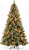 Best Choice Products Christmas Tree Pre-Lit, Pre-Decorated Artificial 9ft Frosted Pine Holiday Decoration w/Frosted Tips, Pine Cones, Berries
