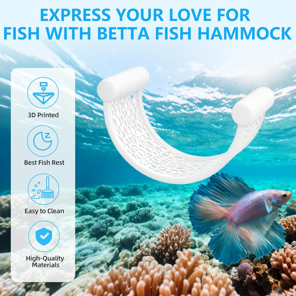 White Betta Fish Hammock,Betta Fish Tank Accessories Decorations,Safe Floating Aquarium Rest Ledge for Bettas,Nano Fishs,Small Fish Shrimp (White)