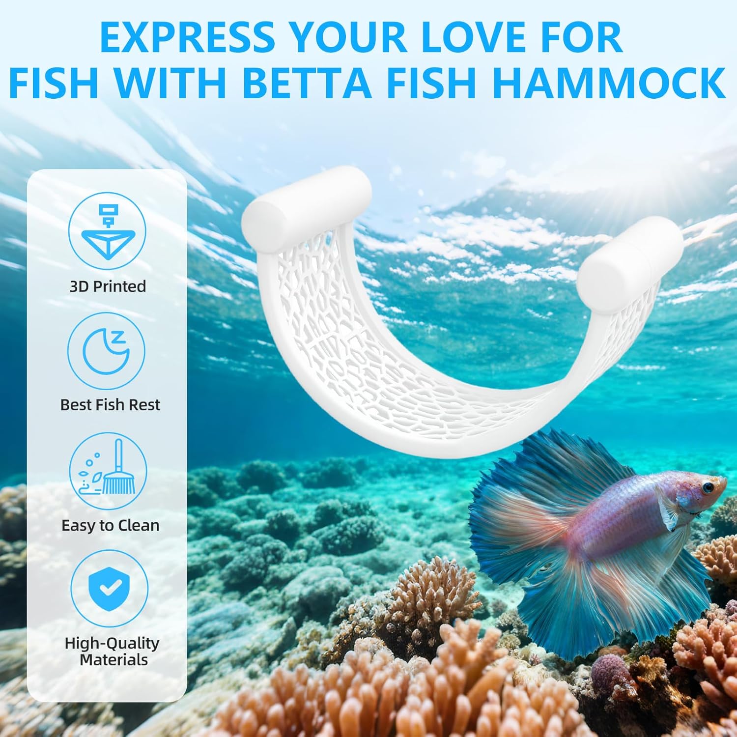 White Betta Fish Hammock,Betta Fish Tank Accessories Decorations,Safe Floating Aquarium Rest Ledge for Bettas,Nano Fishs,Small Fish Shrimp (White)