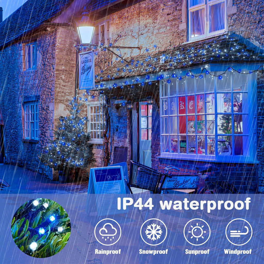 JMEXSUSS 66ft 200 LED Blue and White Outdoor Christmas String Lights, Expandable for Tree, Party, Home Decorations