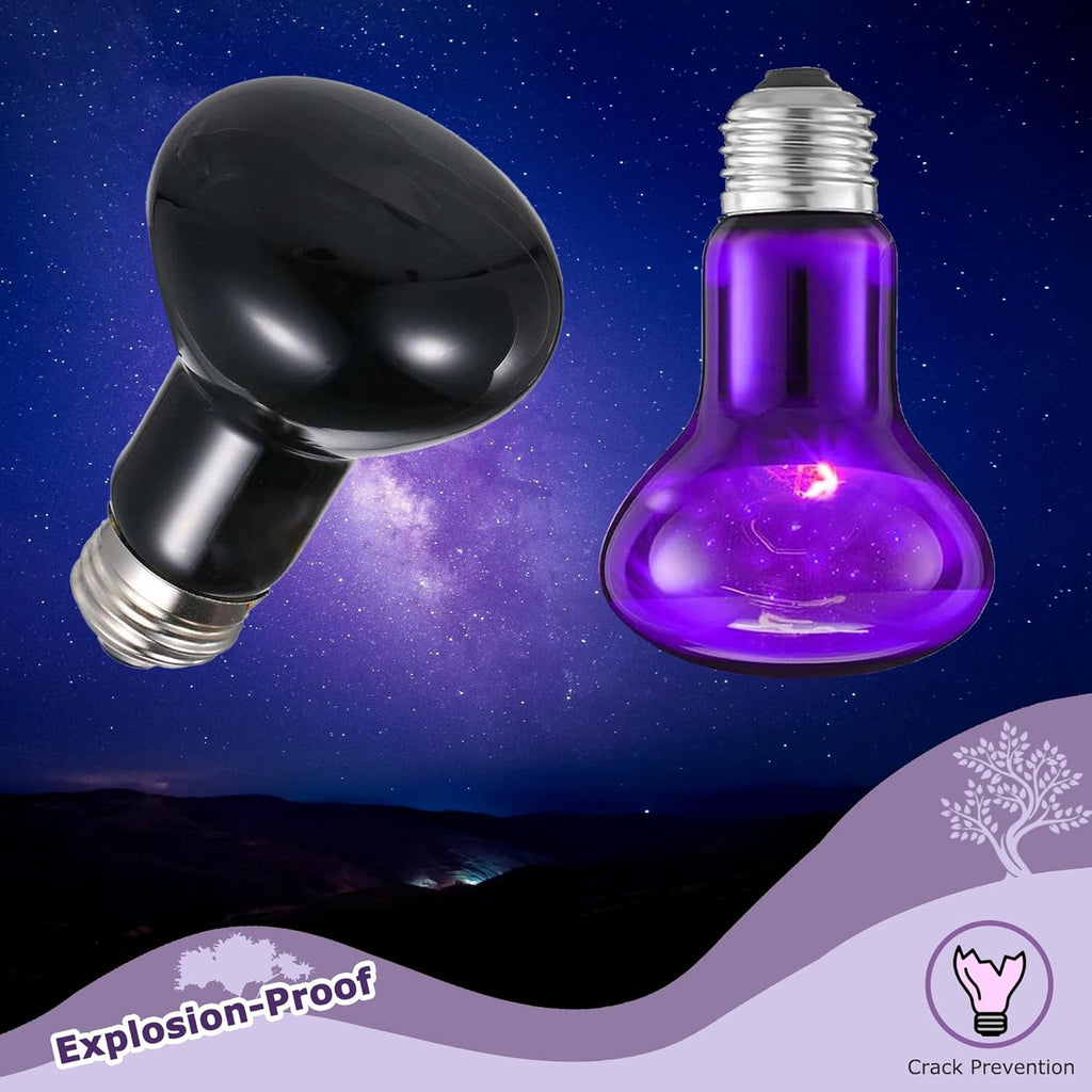 60W Reptile Night Light Bulb – Simulated Moonlight UVA Heat Lamp, Purple Basking Light for Bearded Dragons, Lizards, Snakes, Chameleons, Amphibians - 2-Pack (3.2" Diameter)