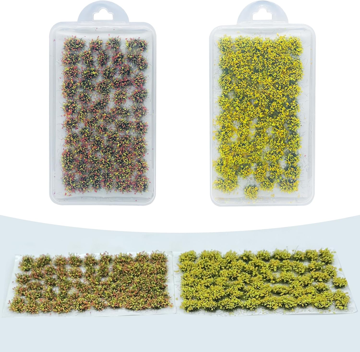 Woohome 4 Pack Miniature Colorful Flower Cluster Self Adhesive Flower Vegetation Groups Static Grass Tufts for Train Landscape Railroad Scenery Sand Military Layout Model