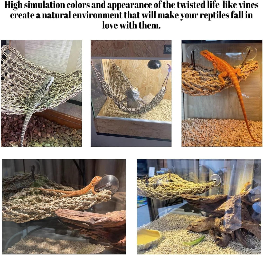 PINVNBY Bearded Dragon Hammock, Bearded Dragon Tank Accessories, Jungle Climber Vines Flexible Reptile Terrarium Leaves with Suction Cups Habitat Decor for Chameleon, Lizards, Gecko, Snakes（3 PCS）
