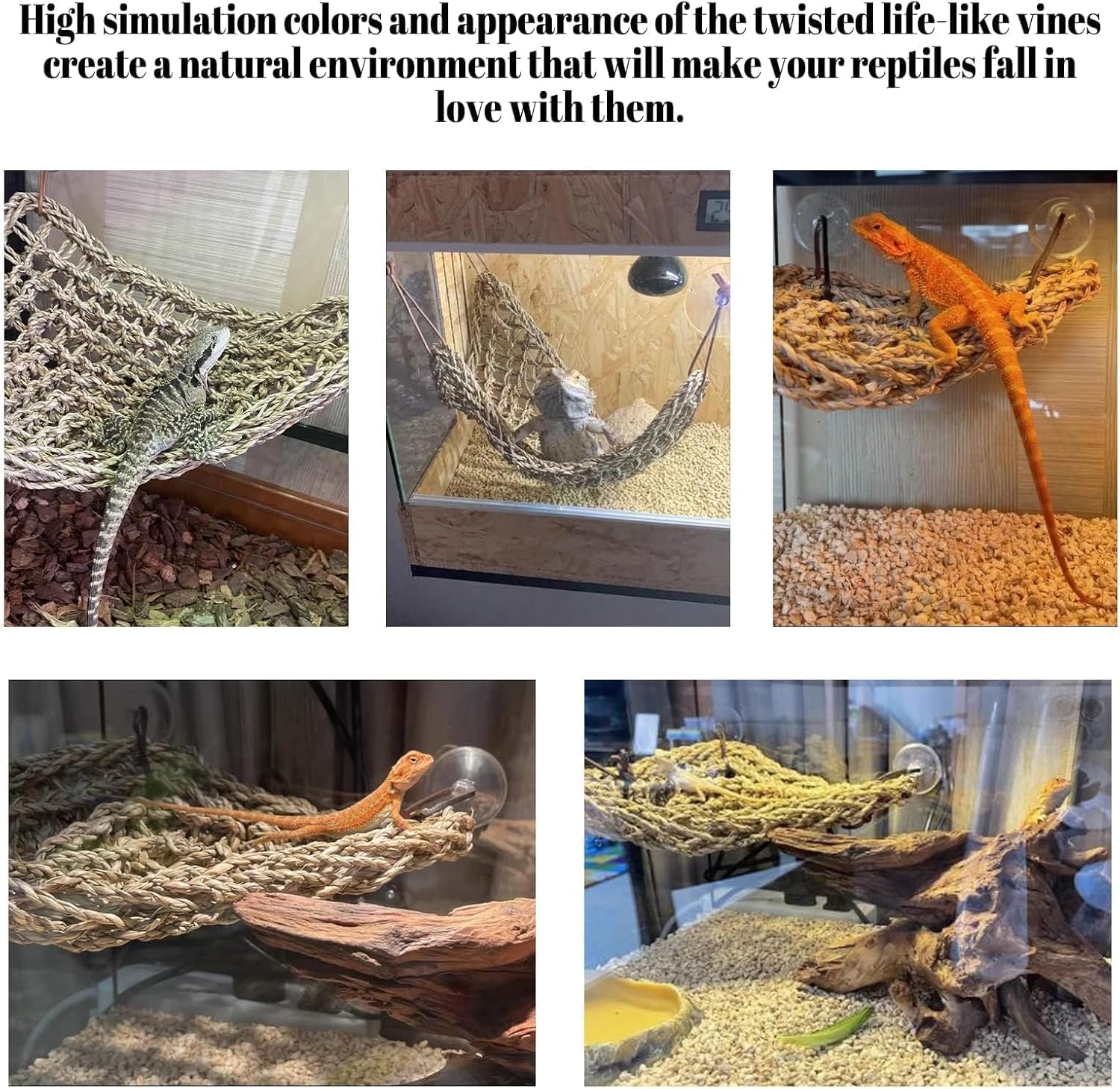 PINVNBY Bearded Dragon Hammock, Bearded Dragon Tank Accessories, Jungle Climber Vines Flexible Reptile Terrarium Leaves with Suction Cups Habitat Decor for Chameleon, Lizards, Gecko, Snakes（3 PCS）