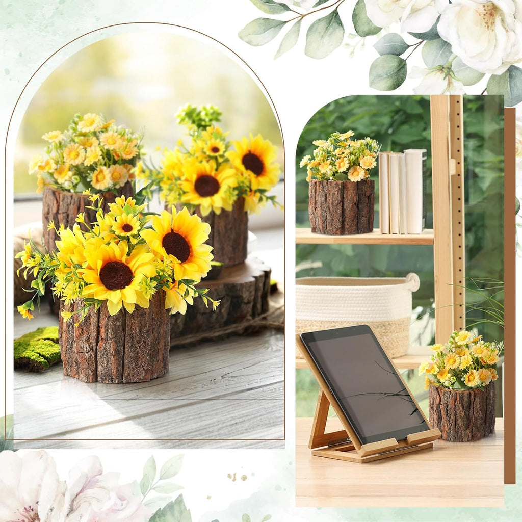 6 Pcs Wooden Vase for Centerpieces Christmas Table Decor Wooden Flower Vase Rustic Bark Stump Buckets Vintage Wood Planter Pots for Xmas Woodland Party Wedding Window Home Farmhouse (Large)