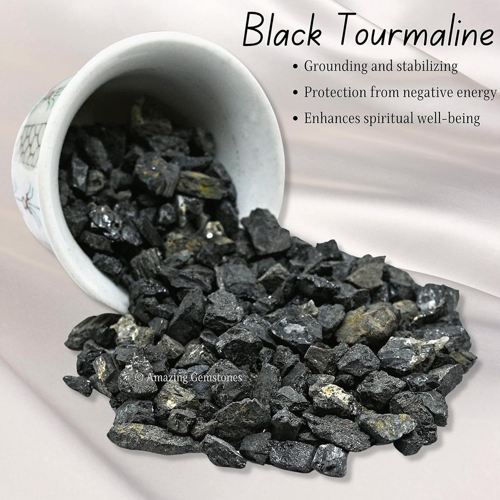 Amazing Gemstone Black Tourmaline Crystal Chips Aquarium Gravel Rocks - Carnelian Chips Bulk Fish Tank Gravel, Small Tumbled Stone Chips and Tiny Crystals for Decoration (1000+ Carat Chips)