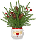 Hollyone Small Norfolk Pine Tree 10" Christmas Tree Tabletop Snowman Potted Plants with Vase Artificial Mini Xmas Tree Plant with Christmas Ball Ornaments Berries Pine Cones Slim Tree Party Home Decor
