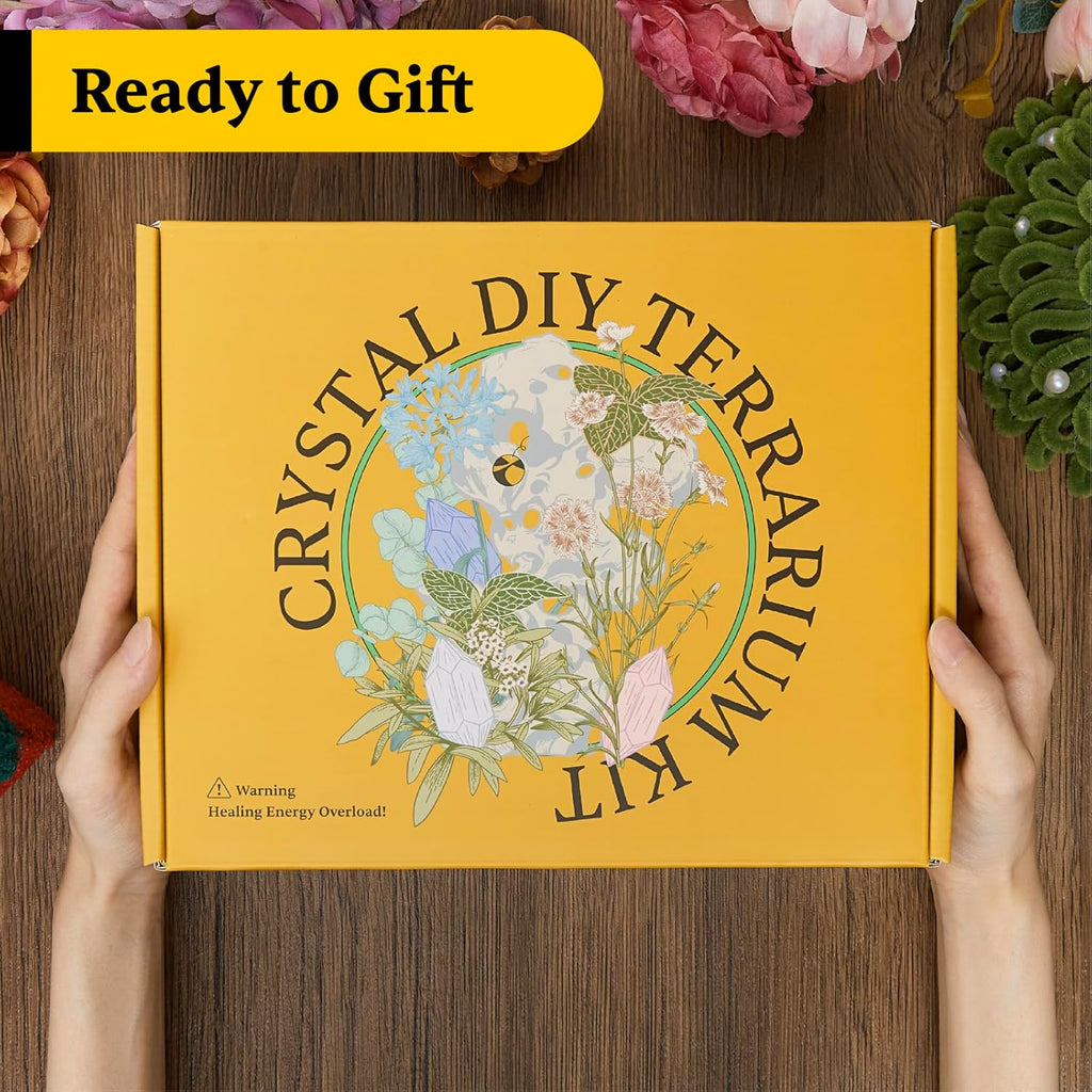 DIY Crystal Terrarium Kit– All-In-One Starter Kit with Preserved Moss, Pumice, Crystals, Coconut Coir, Gardening Tools & Decor | Healing Gift for relaxing | Plants & Crystal Lovers | Home & Desk Decor