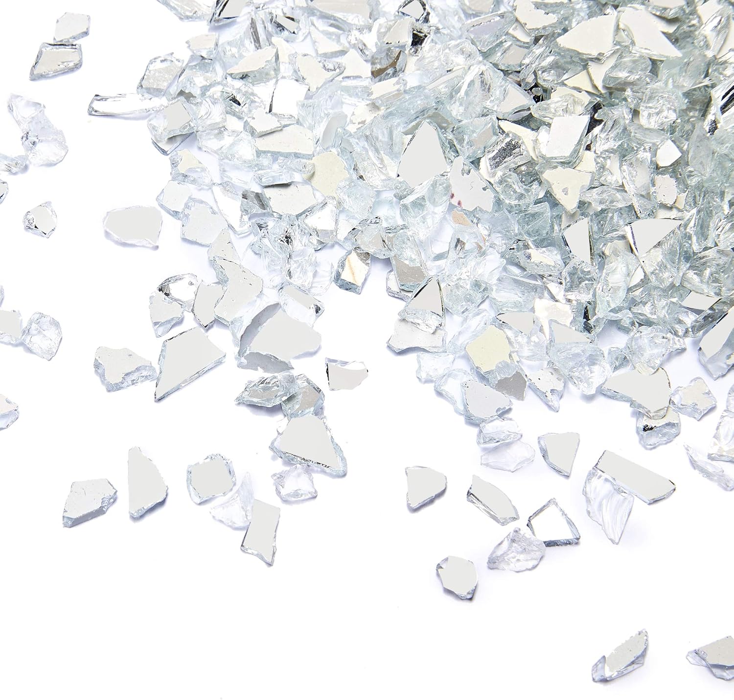 TWINKLING High Luster Fire Glass Gravel Stone Glitter,Broken Glass,Fire Gems Chips,Crushed Glass for Fire Pit Crafts Resin Art Aquarium Garden Decoration,3-6mm,1-Pound Jar (White-Backing Mirror)