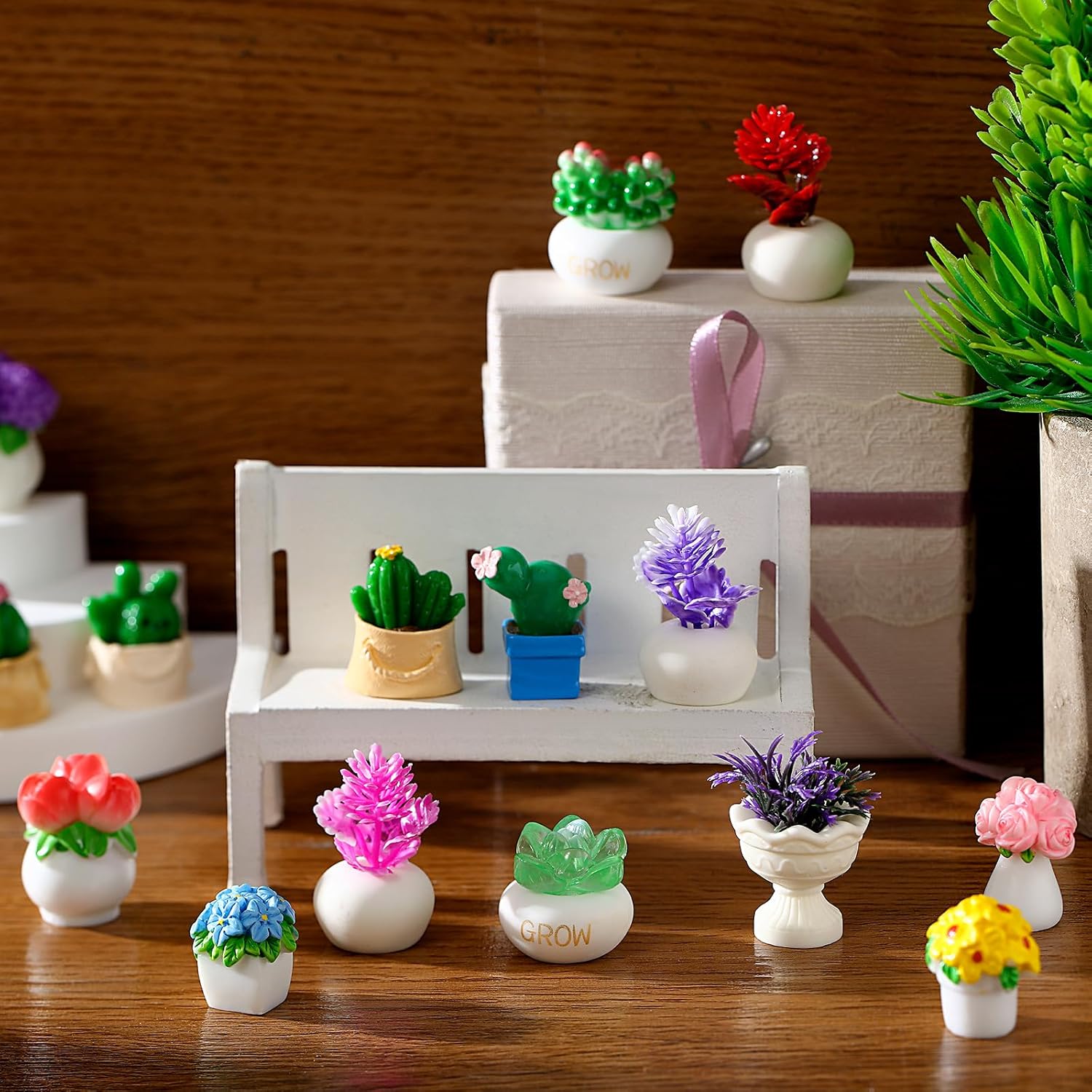 30 Pcs Miniature Dollhouse Plants Accessories Mini Artificial Potted Flower Tiny Resin Greenery Cactus Figurines for Doll House Gift DIY Garden Bonsai Micro Landscape Decoration(Succulents)