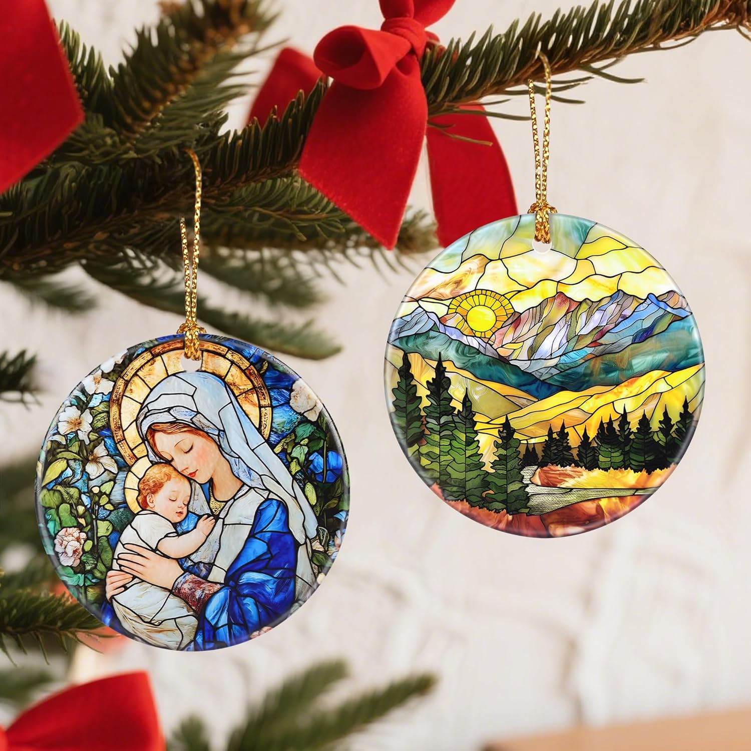 Christmas Ornaments, 2.8 Inch Ceramic Hanging Ornament, Christmas Tree Ornaments, Xmas Decorations, Holiday Decorations, Holiday Party Gifts, and Xmas Gift Ideas - Mountain Range