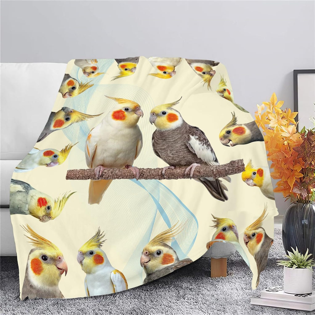 Parrot Bird Throw Blanket Cute Cockatiel Stuff Gifts for Kids Girls Boys Adults Women Men Soft Cozy Warm Plush Fluffy Fuzzy Fleece Blanket Decor 50''X60''