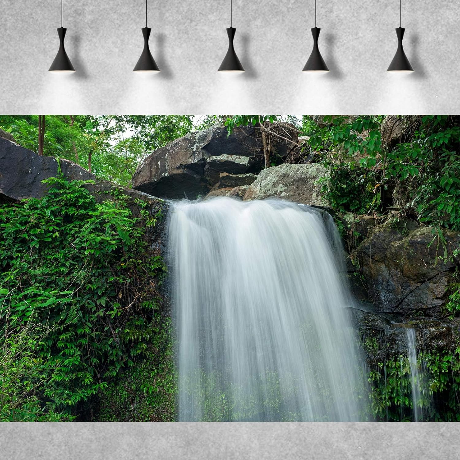 Waterfall Aquarium Background Jungle Plants Large Rocks Terrarium Background Falls Green Plants Natural Landscape Fish Tank Background Waterfall Rock Style Reptile Habitat Background Vinyl 48x18in