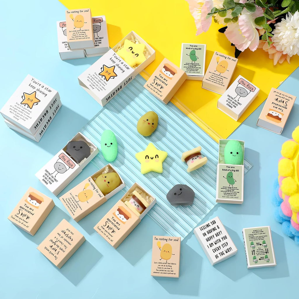 Wettarn 50 Sets Appreciation Gifts Cute Stress Balls with Support Gift Boxes Inspirational Party Favors for Employee Coworker Friends Office Positive Relief Toys Desk Decor